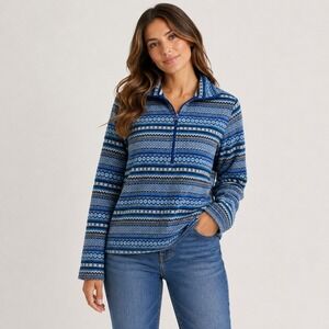 Silverwear Quarter Zip Fleece Pullover PM Blue Fair Isle Geometric Nordic PM
